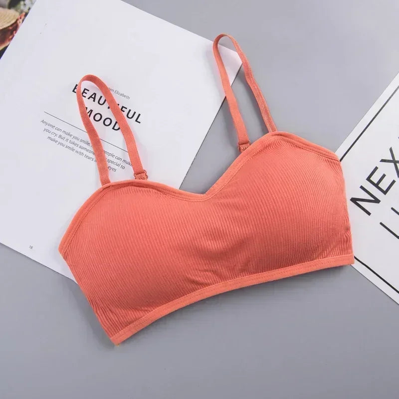 INTIMO SECRETS Women’s Wireless Solid Bralette – Ribbed Crop Top, Push-Up, No Wire