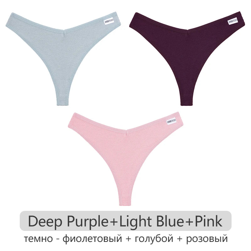 INTIMO SECRETS Women’s Cotton Thongs 3-Pack – Low-Rise Waffle G-String T-Back Panties S-XL