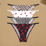 4Pcs/Set Graphic Print Briefs Women Seamless Ultra-thin Panties Sexy Low Waist Leopard Love Underwear Girls Breathable Lingerie