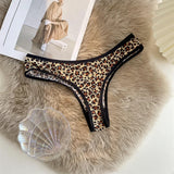 INTIMO SECRETS Women’s Leopard-Print Thong – Low-Waist Ice Silk Seamless G-String Panties