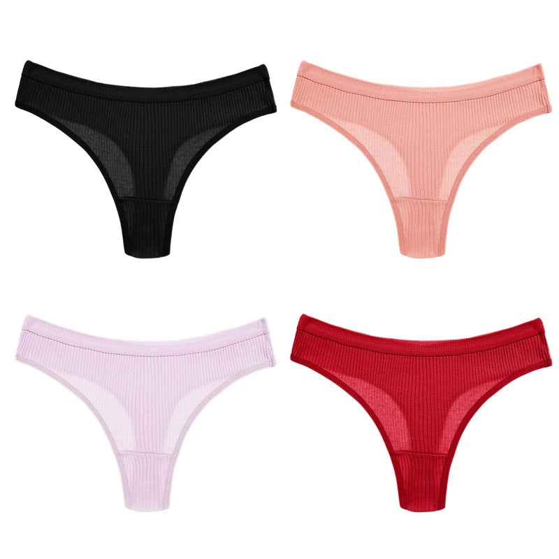 INTIMO SECRETS 4PCS Cotton Thongs – Striped G-String Underwear for Women