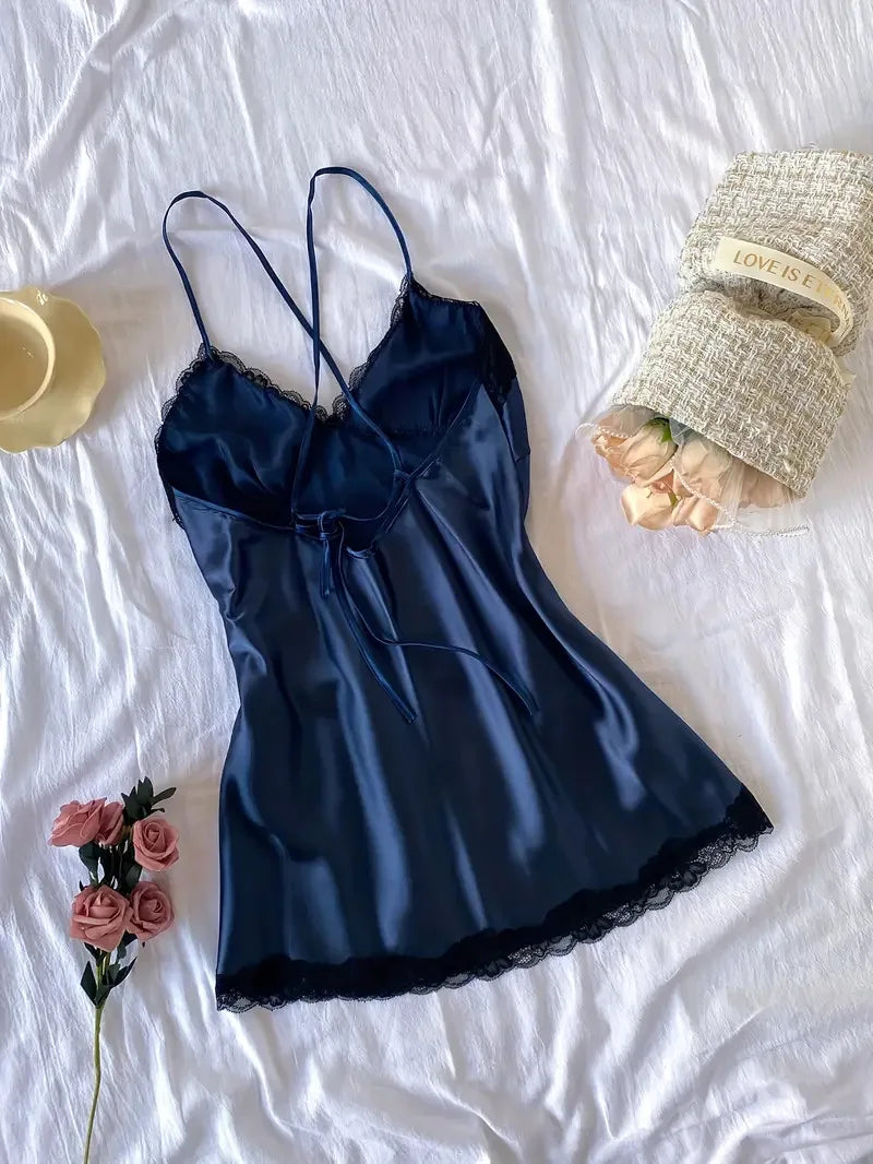 Off Shoulder Ultra Short Sexy Bras Pajamas Home Dresses Night Shirts Sexi Women's Nightgown Silk Lingerie See Through Dress