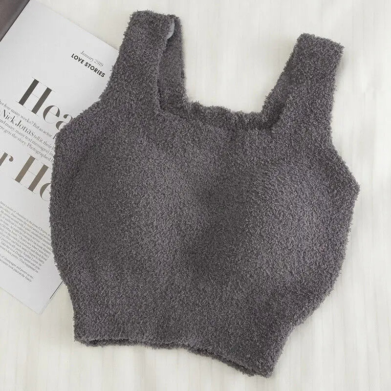 INTIMO SECRETS Winter Warm Fleece Bralette – Padded Thermal Crop Top