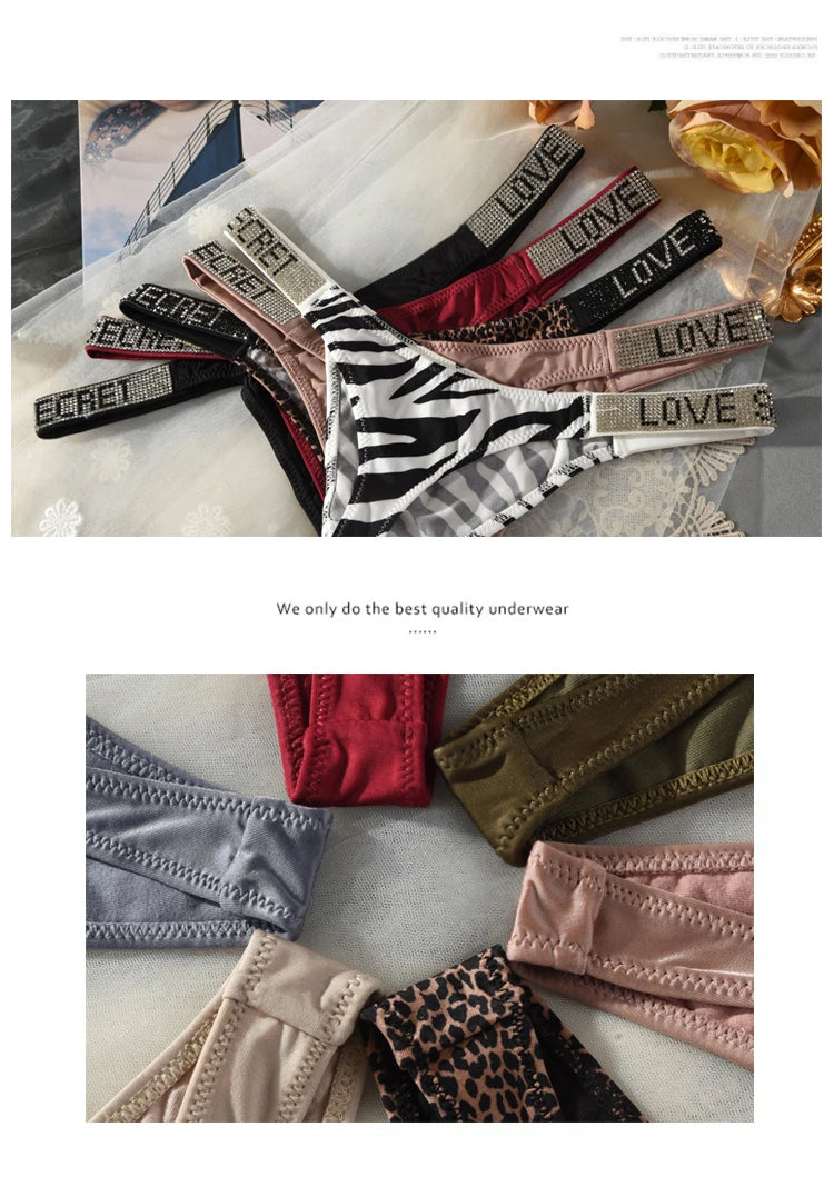 INTIMO SECRETS Rhinestone Thongs – Sexy Low-Waist G-String Underwear for Women S-XL