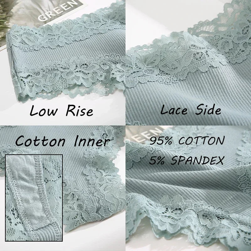 INTIMO SECRETS Women’s Low-Waist Seamless Lace Cotton Panties – Breathable Bikini Underwear