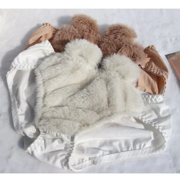 Japanese Cute Girl Plush Underwear Autumn And Winter Japanese Bra Set Without Underwire Warm