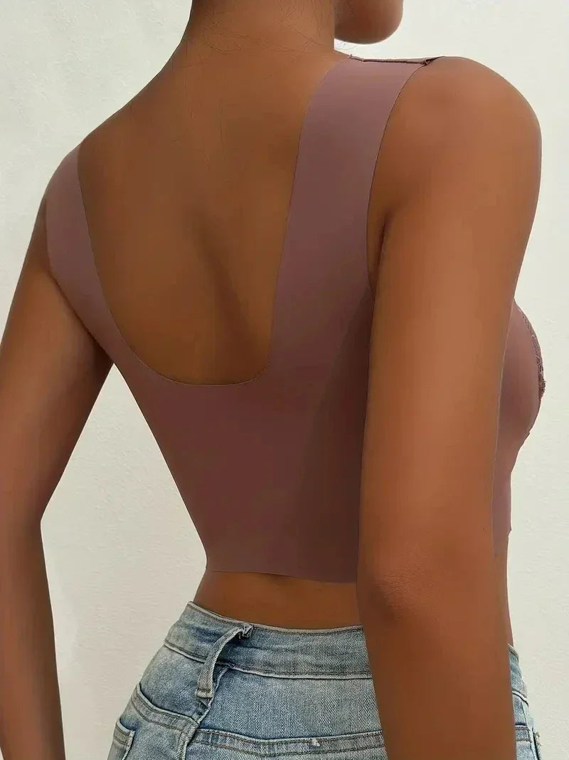 INTIMO SECRETS 4-Piece Lace Push-Up Bra Set – Ice Silk Deep V Bralette, Plus Size L-5XL