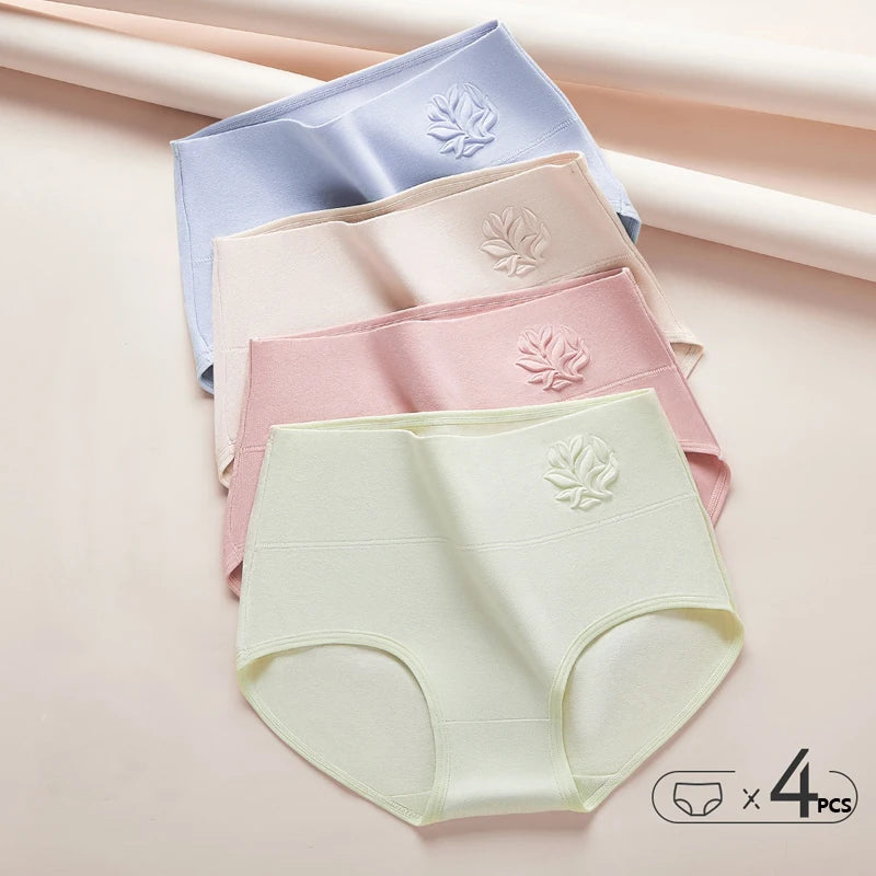 4Pcs High Waist Women Panties Body Shaper Underwear Cotton Sexy Ladies Briefs Slim Panty Breathable Solid Color Ladies Lingerie