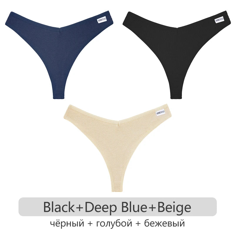 INTIMO SECRETS Women’s Cotton Thongs 3-Pack – Low-Rise Waffle G-String T-Back Panties S-XL