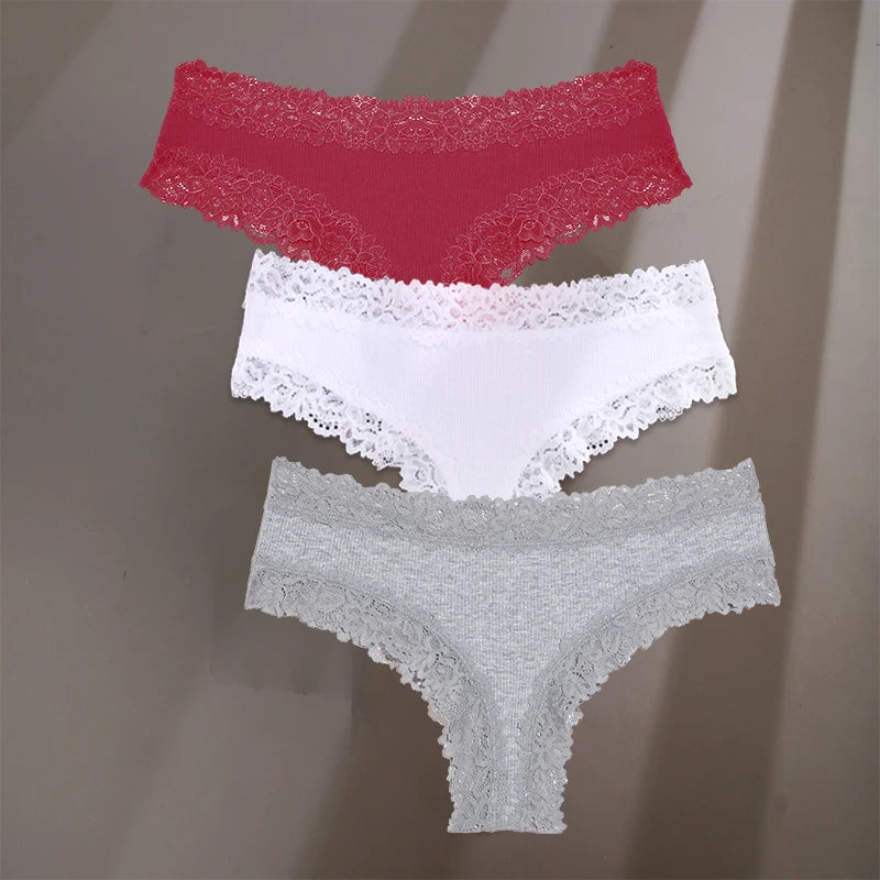 INTIMO SECRETS 3-Pack Women’s Floral Lace Cotton Panties – Sexy Soft Briefs S-XL