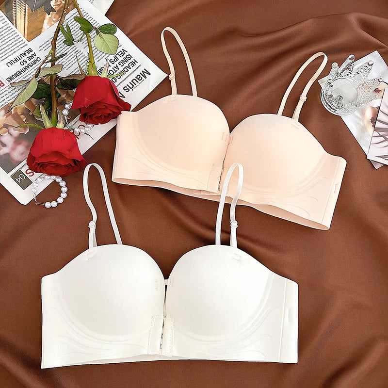 FINETOO 1PCS Women's Push-up Strapless Bras Front Buckle Brassiere Sexy Girls Small Chest Underwear Front Closure Sexy Bra