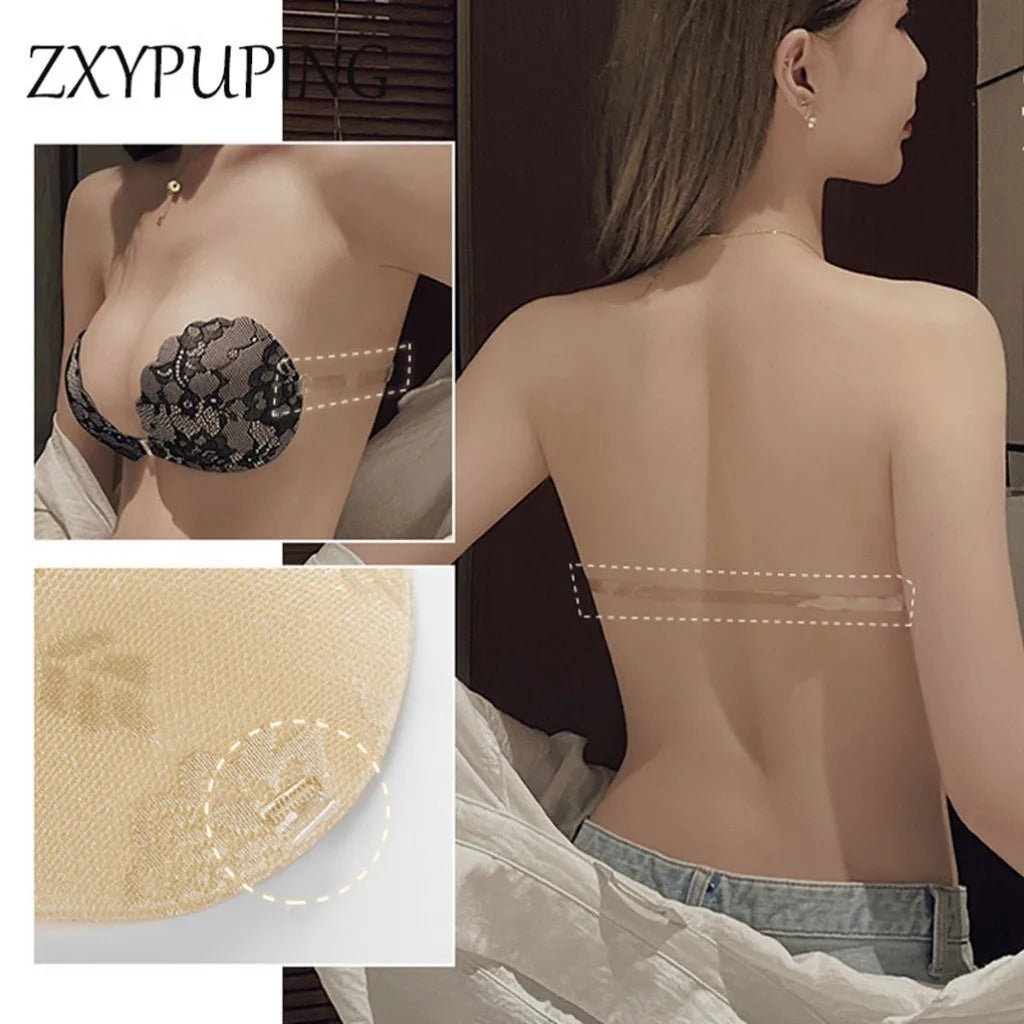 Adhesive Push Up Bra with Invisible Straps for Backless Outfits Silicone Nipple Bra Reusable Strapless Nipple Tape